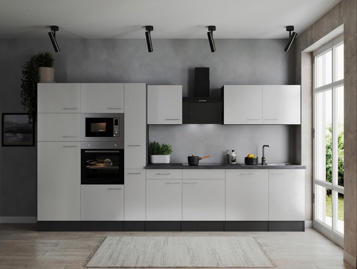 Küchenblock Oliver Grau, Weiß B: 370 Cm - Weiß/Grau, Design, Holzwerkstoff (370cm) - Respekta