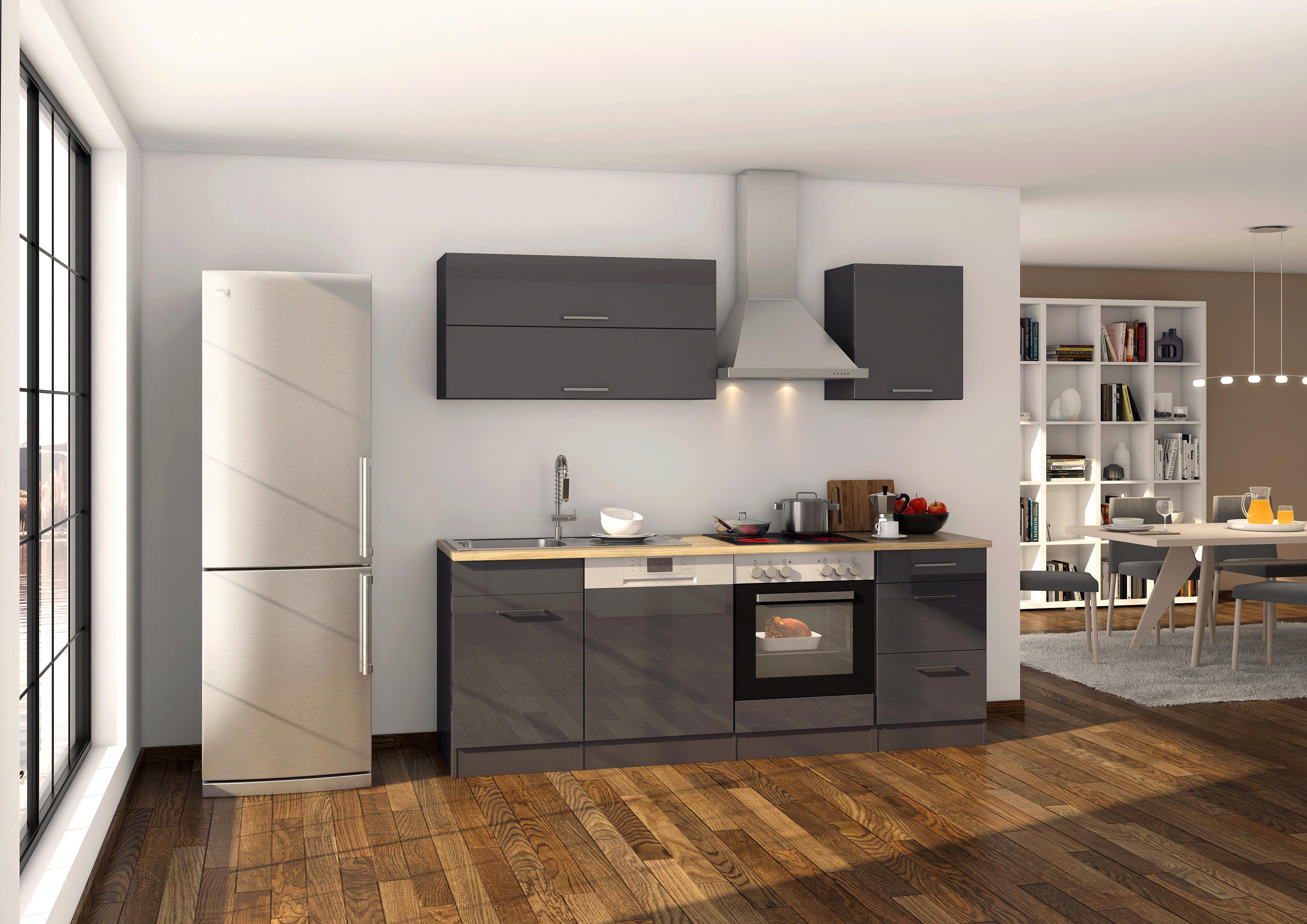 Küchenleerblock Mailand Graphitfarben B: 220cm - Graphitfarben/Sonoma Eiche, MODERN, Glas/Holzwerkstoff (220cm) - Held