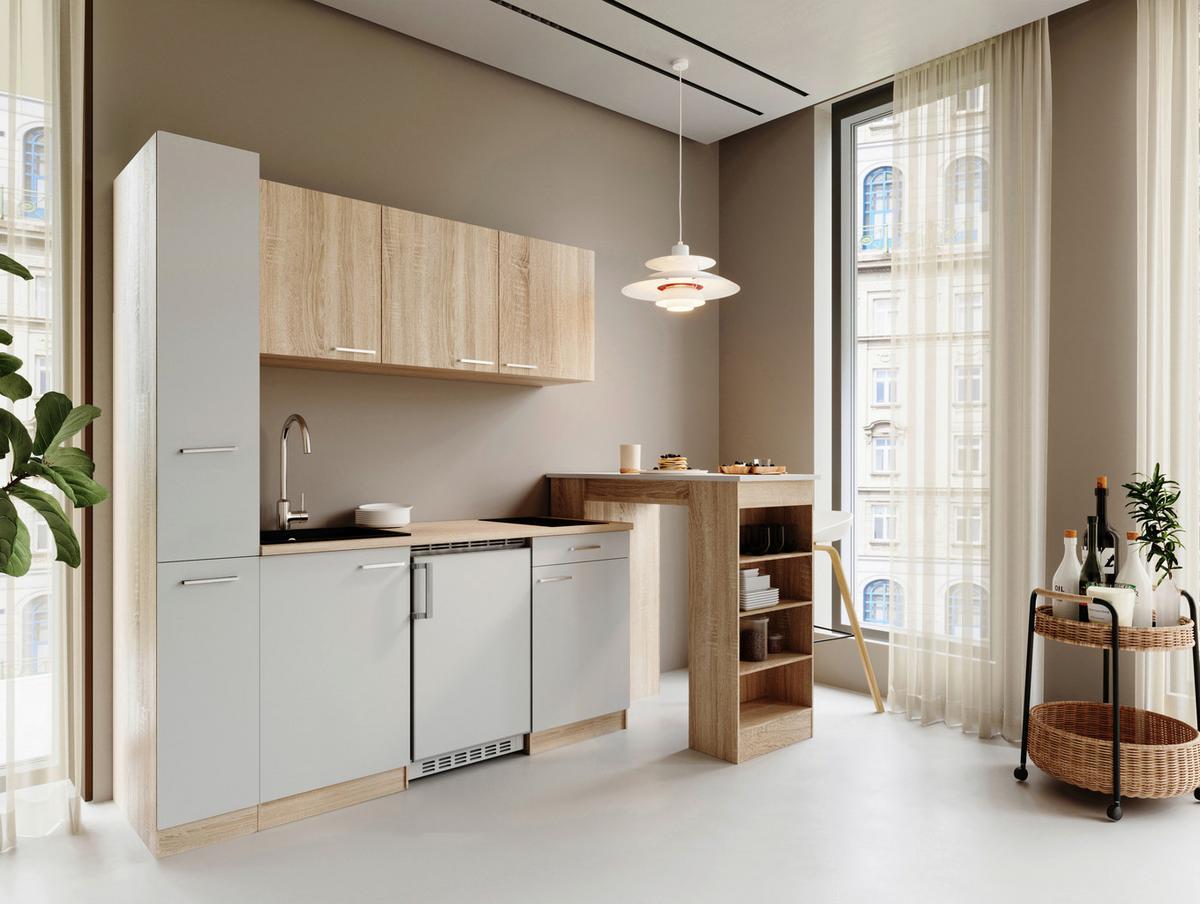 Küchenblock Ingrid Weiß/Eichefarben B: 180cm - Eichefarben/Weiß, Design, Holzwerkstoff (180cm) - Respekta