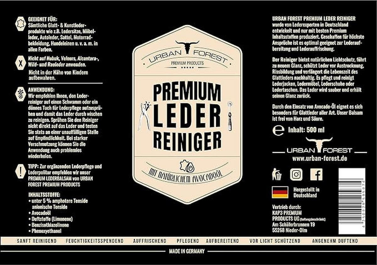 Lederpflege Premium Leder Reiniger - Basics, Kunststoff (500ml) - Urban Forest