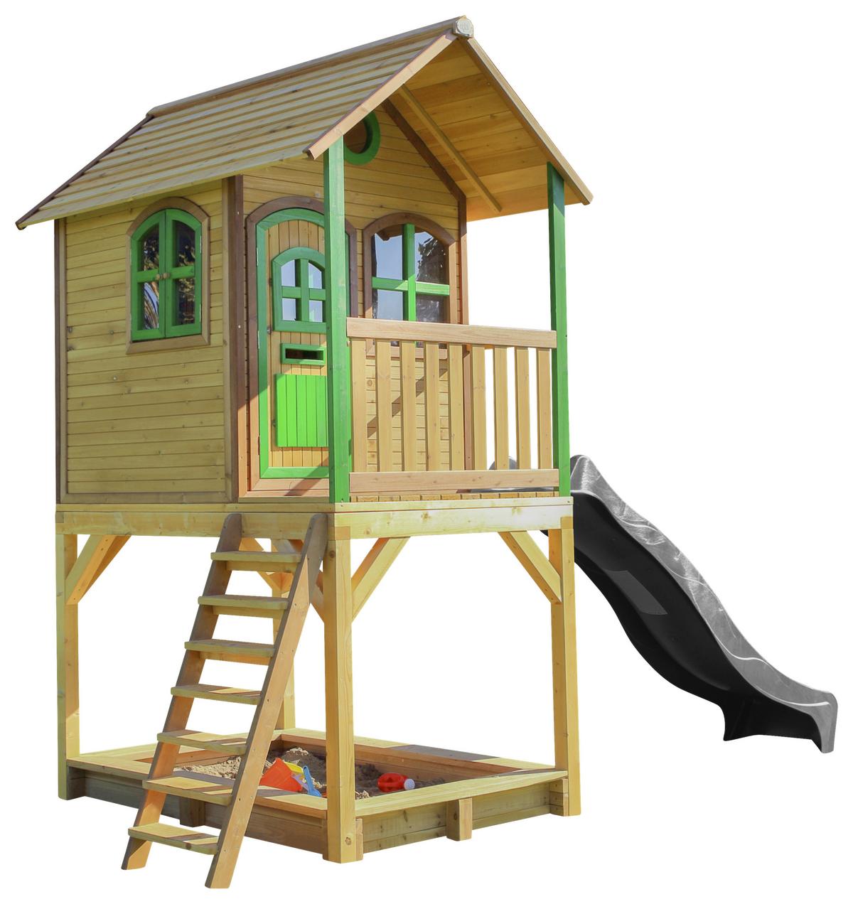 Spielhaus Sarah Braun/grau/grün B: 370 Cm - Braun/Grau, KONVENTIONELL, Holz/Kunststoff (370/291/191cm) - Ambia Garden