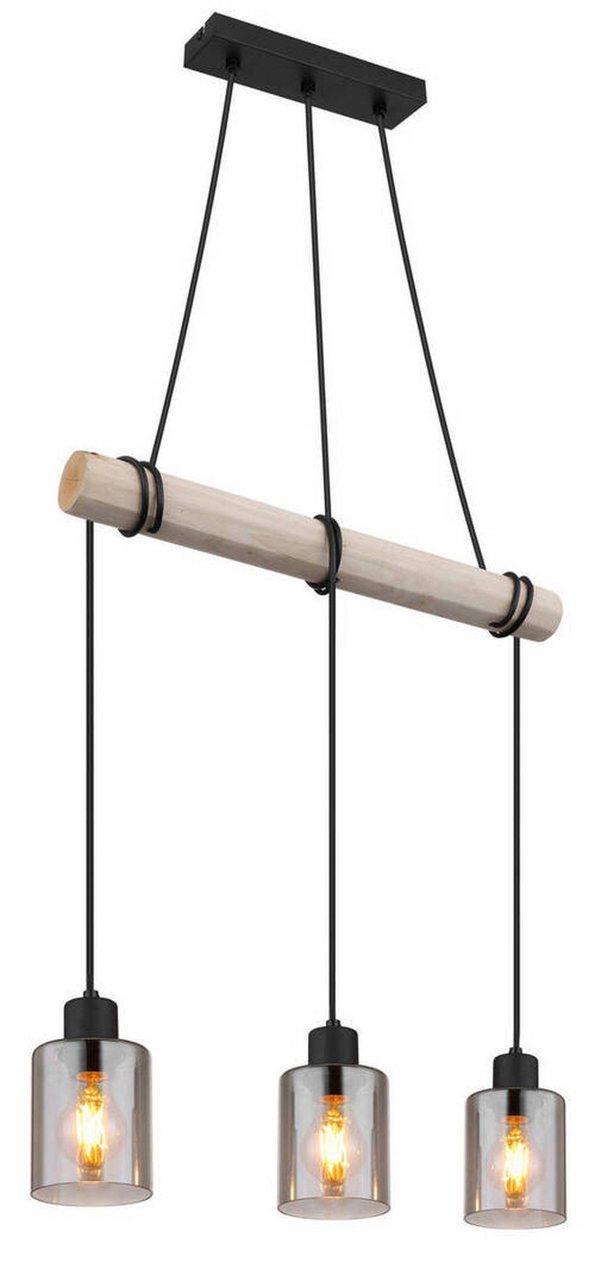 Hängeleuchte 15465-3h - Schwarz/Naturfarben, Natur, Glas/Holz (50/10/140cm) - Globo