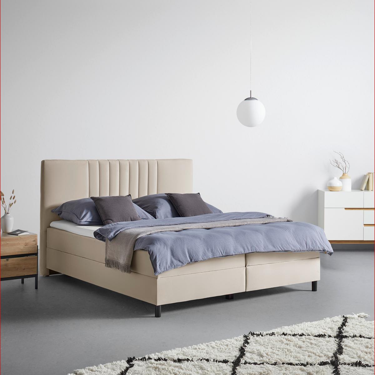 Posteľ boxspring ROMA, béžová, 180x200cm - čierna/béžová, Modern, kov/drevo (180/200cm)