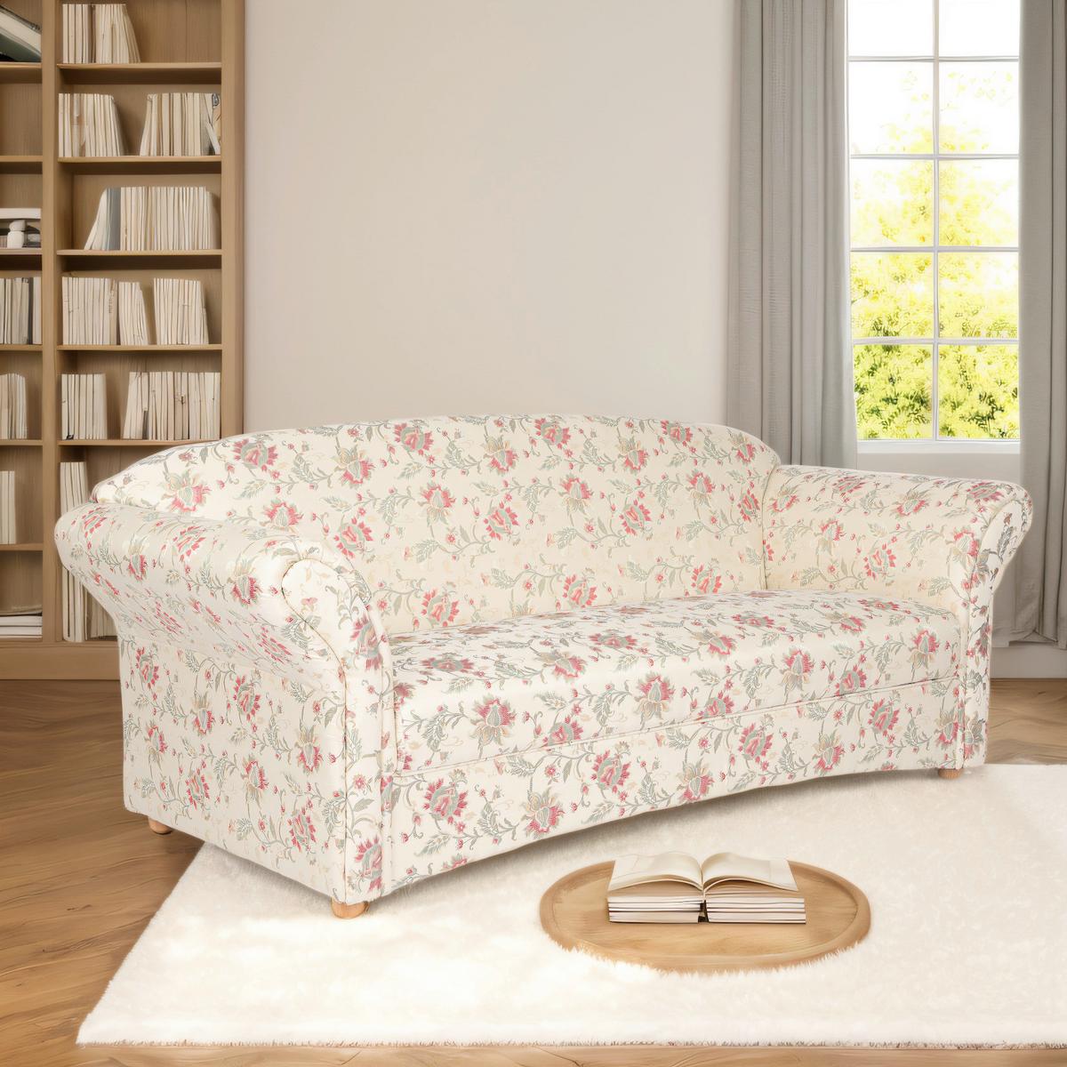 3-Sitzer Loretta, BLumenmuster ca. 204x83x85 cm - Hellbraun/Perlmutt, Basics, Holz/Textil (204/83/85cm)