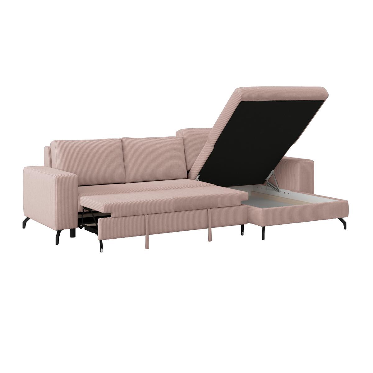 Ecksofa mit Schlaffunktion & Bettkasten Cloud Rosa Cord - Rosa, Trend, Textil (290/178cm)
