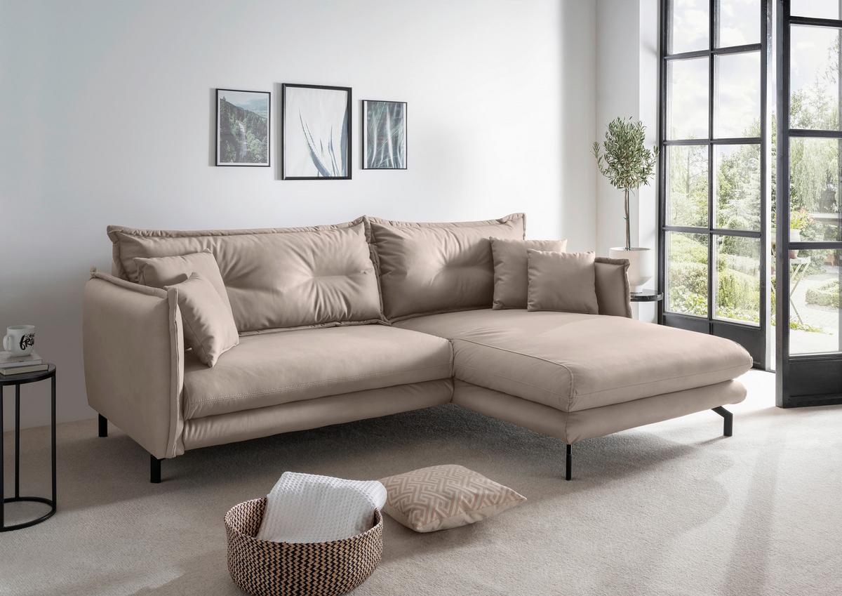 Ecksofa Lava Beige S: 255x180cm - Beige/Schwarz, MODERN, Textil (255/180cm) - Livetastic