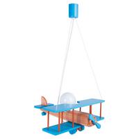 Kinderhängeleuchte Flugzeug H: 75 cm 1-Flammig - Blau/Naturfarben, KONVENTIONELL, Holz (42/45/75cm)
