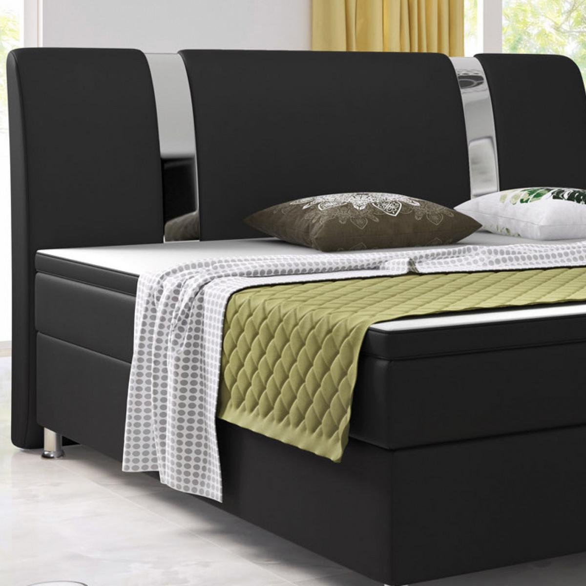 Boxspringbett Mit Topper Lederlook 180x200 Riva - Silberfarben/Schwarz, KONVENTIONELL, Leder/Textil (180/115/210cm) - MID.YOU