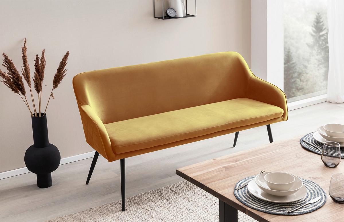 Tischgruppe Akazie Massiv/Senfgelb 6--Teilig. - Senfgelb/Naturfarben, MODERN, Holz/Textil (200/100/76,5cm) - Livetastic