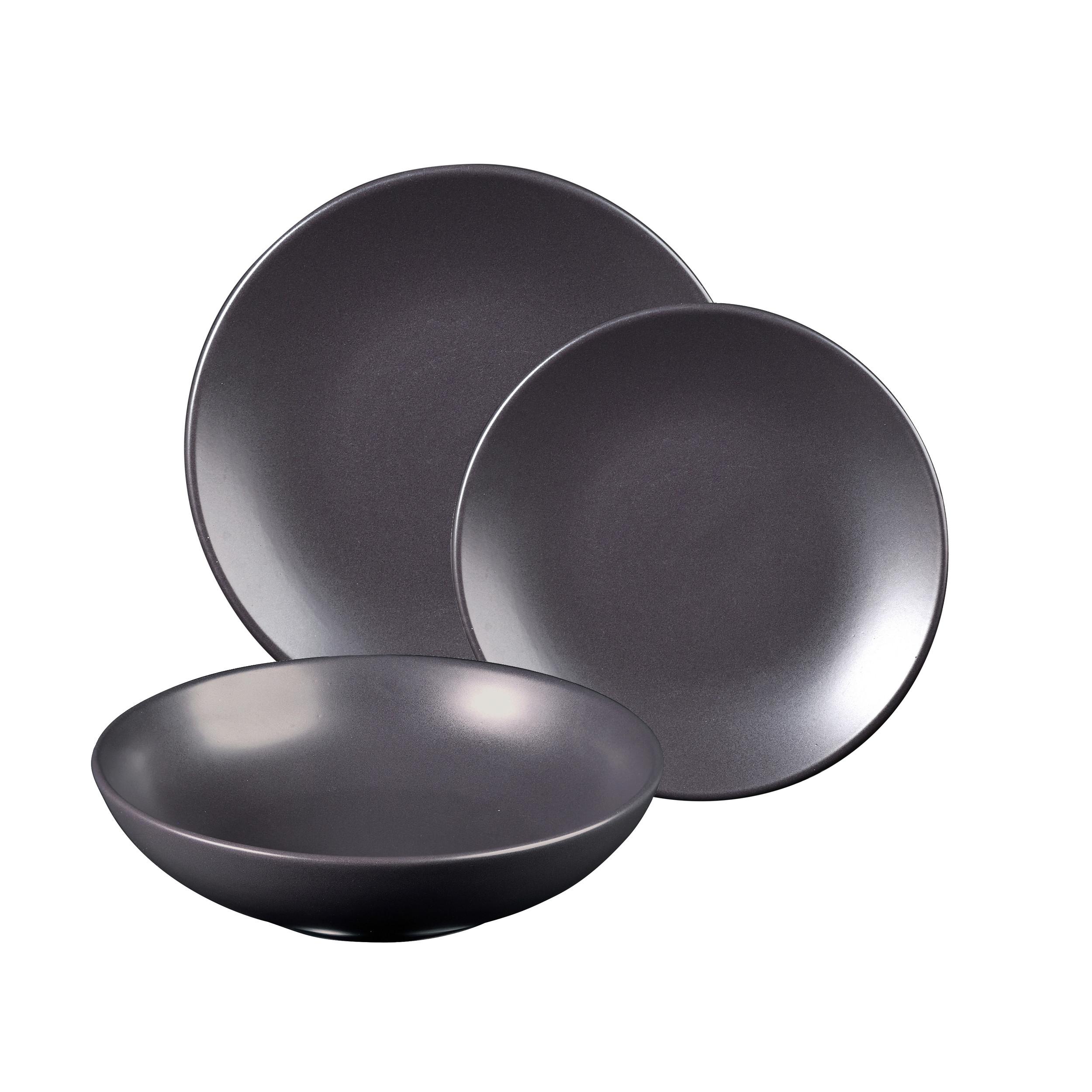 Tafelservice Keramik Schwarz 12-Teilig - Schwarz, Basics, Keramik (28.1/20.1/28.6cm)