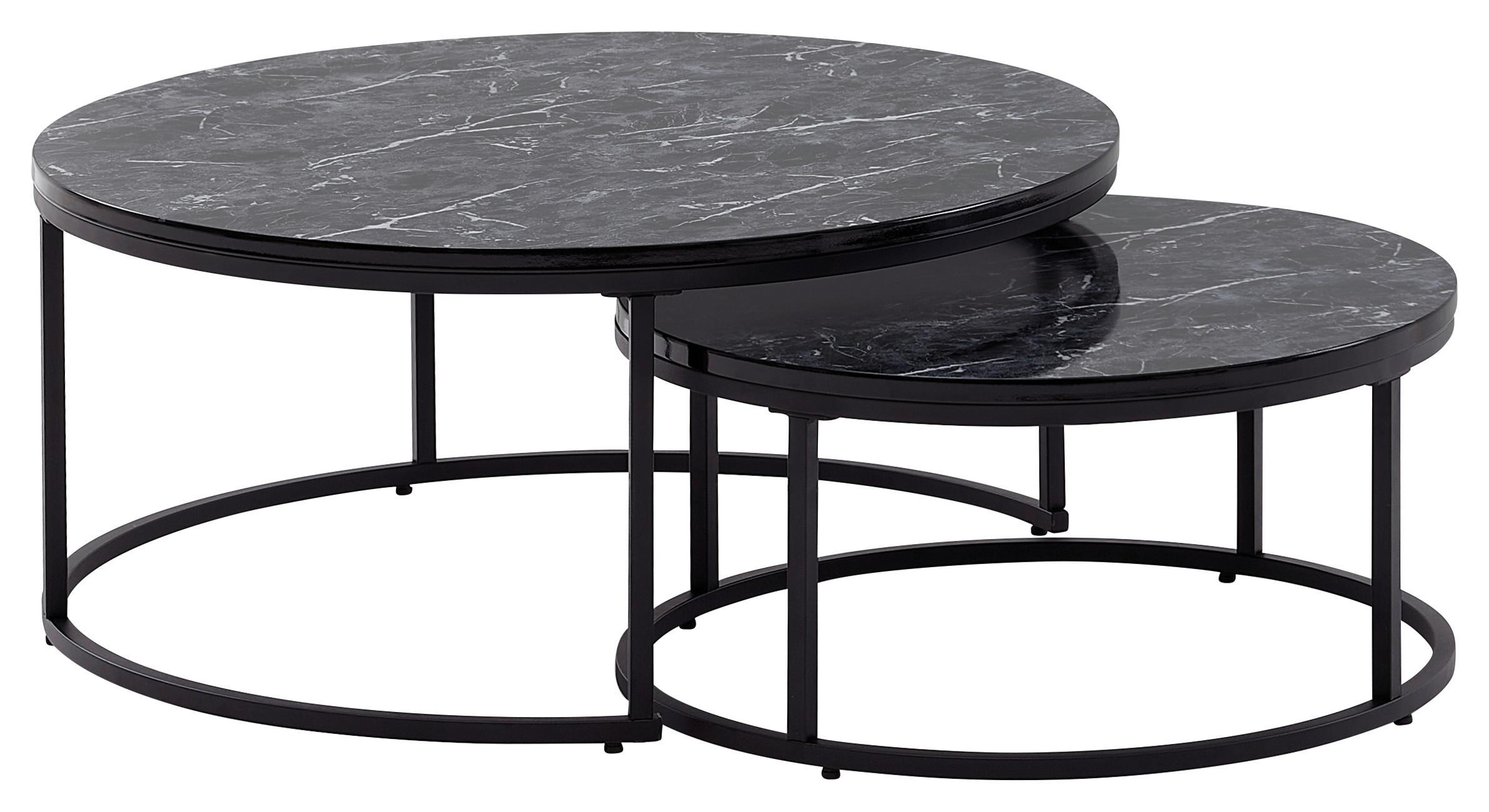 Sada zasúvacích stolíkov s mramorovým vzhľadom - čierna, Modern, kov/kompozitné drevo (80/80/36cm) - MID.YOU