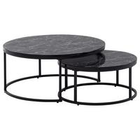 Sada zasouvacích stolků s mramorovým vzhledem - černá, Moderní, kov/kompozitní dřevo (80/80/36cm) - MID.YOU