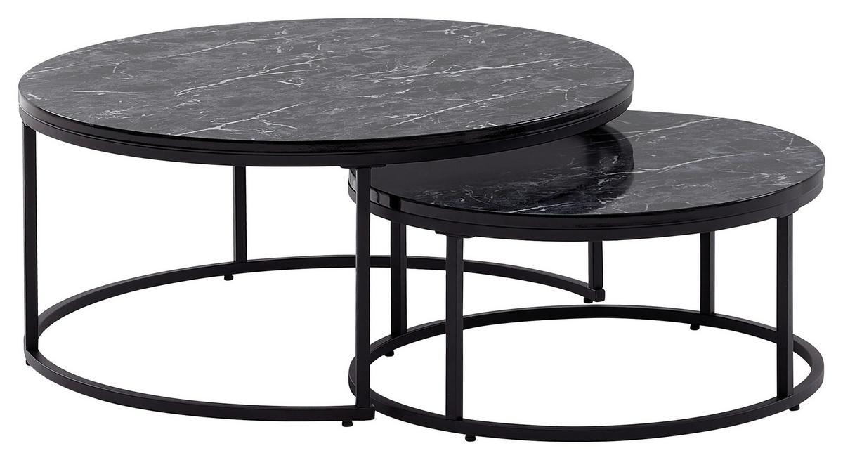 Sada zasouvacích stolků s mramorovým vzhledem - černá, Moderní, kov/kompozitní dřevo (80/80/36cm) - MID.YOU