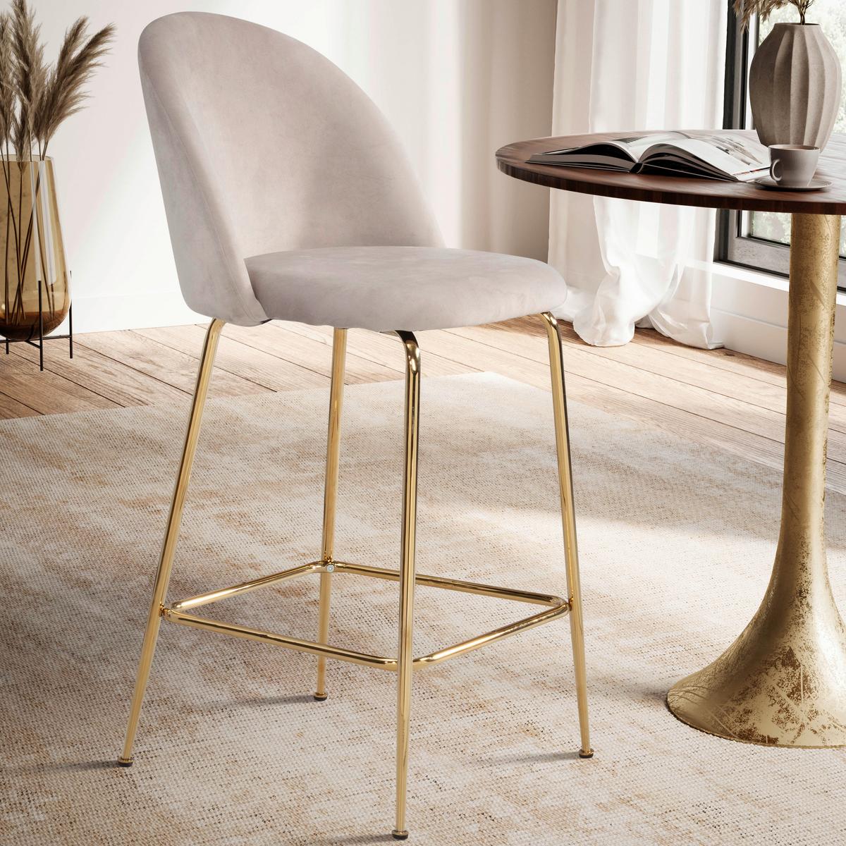 Barhocker-set Beige B: 50 Cm - Beige/Goldfarben, Design, Textil/Metall (50/102/50cm) - MID.YOU