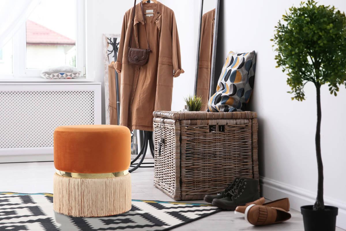 Hocker Pouf Samt/Edelstahl Orange/Golden H: 44,5 cm - Champagner/Goldfarben, Basics, Holzwerkstoff/Textil (41/44,5/41cm) - Kayoom