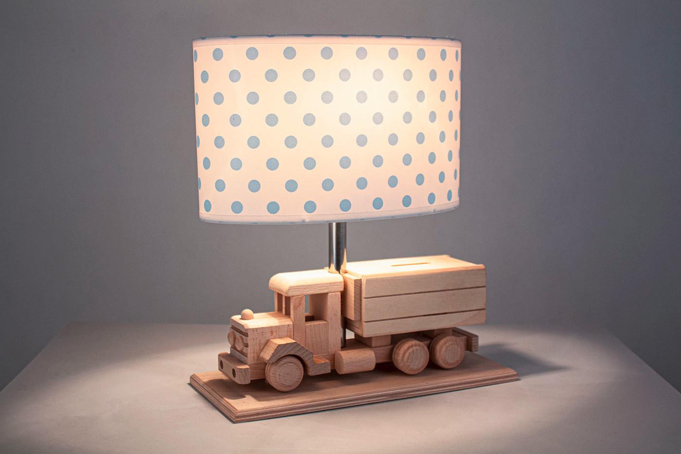 Kindertischleuchte 4112414 Lkw  Mit Spardose - Blau/Naturfarben, Basics, Holz/Holzwerkstoff (32/14/27cm)