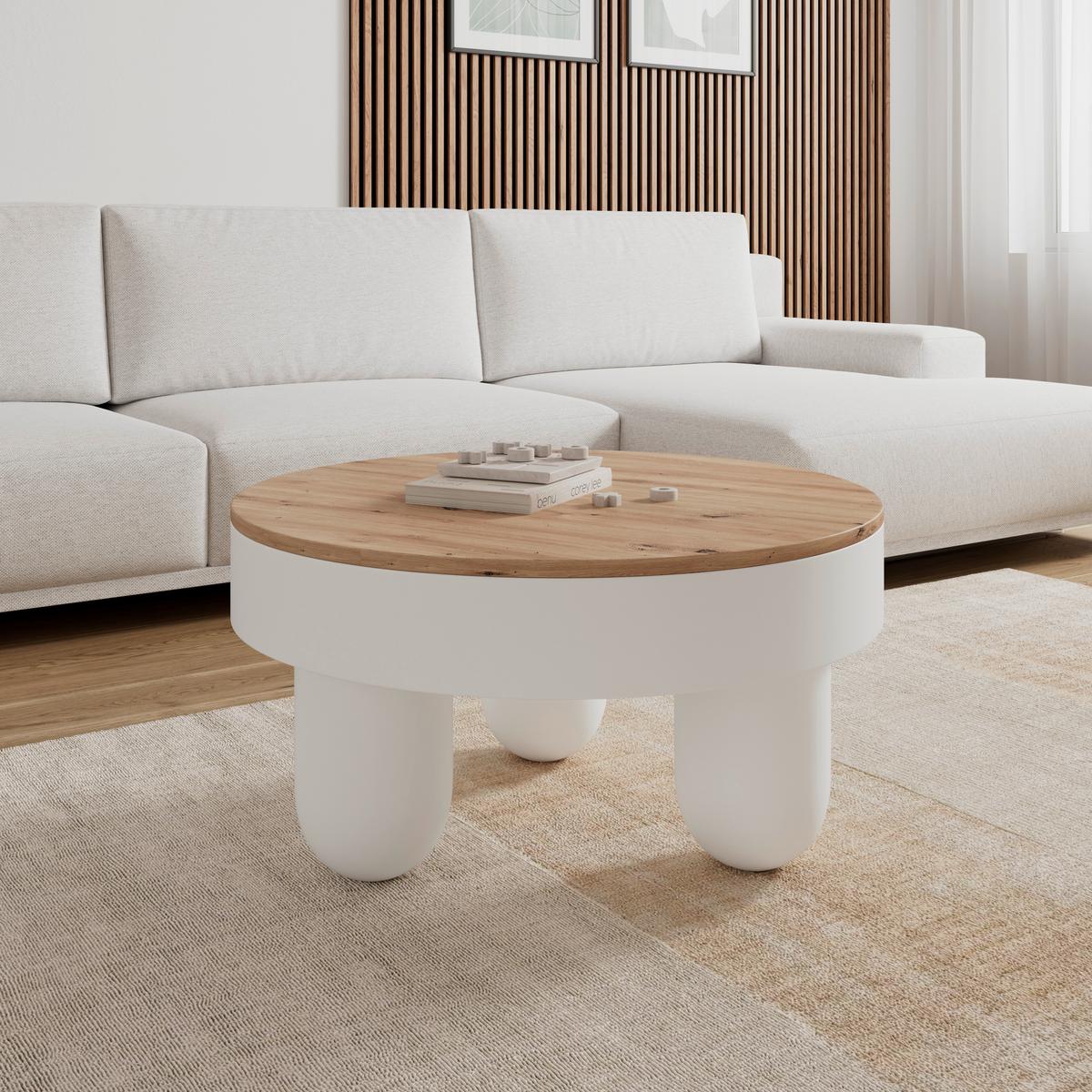 KONFERENČNÝ STOLÍK GABRIELLE - biela/farba duba, Modern, kompozitné drevo (80/80/42cm) - Bessagi Home