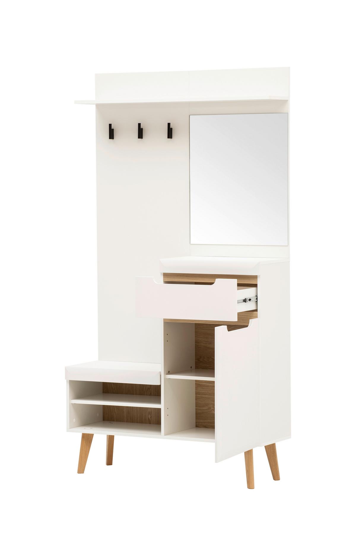 Garderobe Svante Torge Weiß/Eichefarben B: 107 cm - Eichefarben/Weiß, Design, Holzwerkstoff (107/197/34cm) - MID.YOU