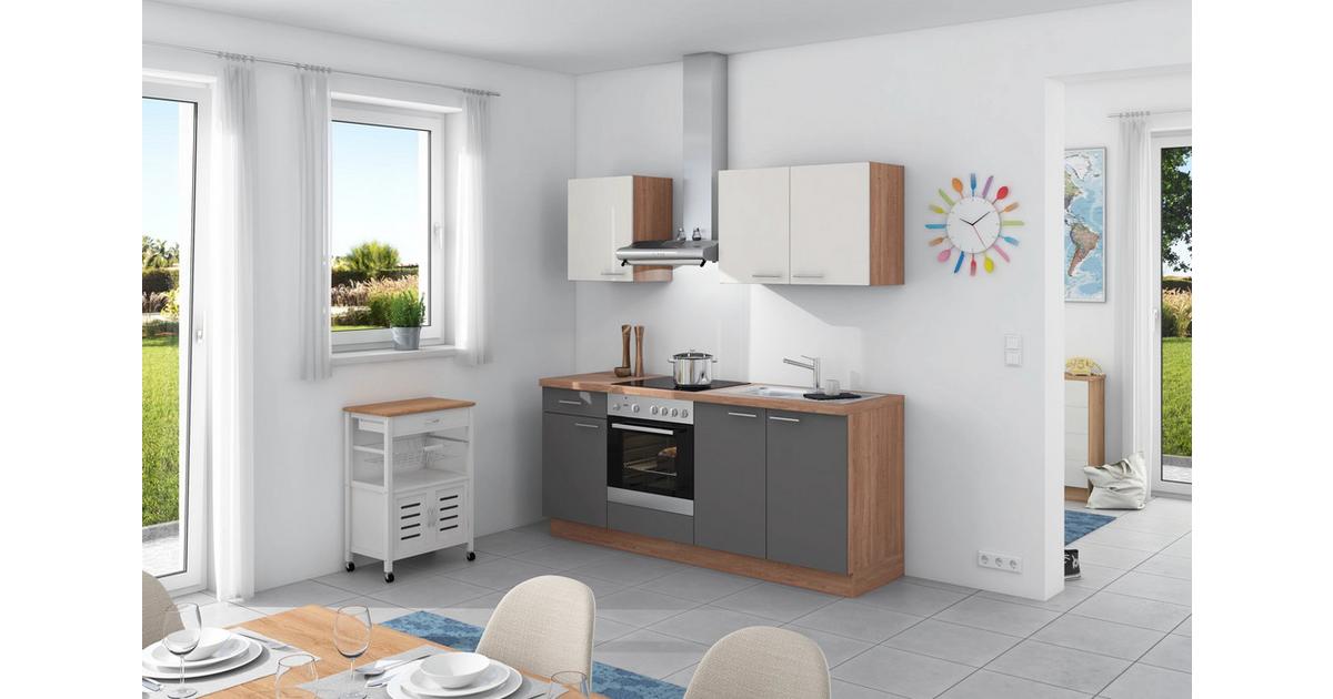 Express Küchenzeile Base ohne Geräte 200 cm Anthrazit/Weiß/Eiche online  kaufen Möbelix