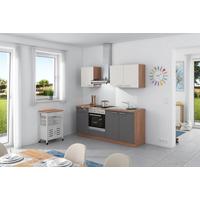 Küchenzeile Base ohne Geräte 200 cm Anthrazit/Weiß/Eiche - Anthrazit/Weiß, Design, Holzwerkstoff (200cm) - Express