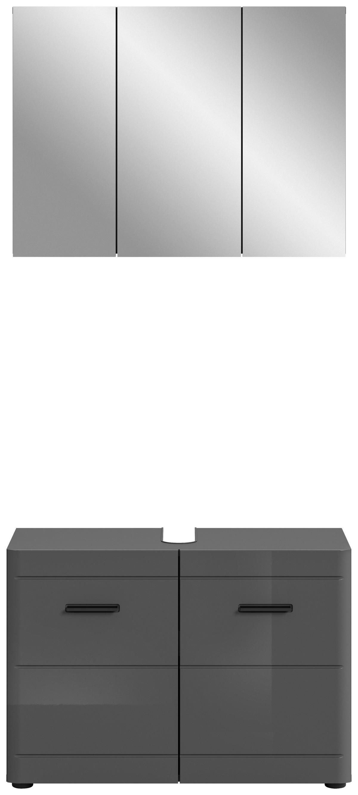 Badezimmer Soft Grau Hg B: 80 Cm - Grau Hochglanz/Schwarz, MODERN, Holzwerkstoff (80cm) - MID.YOU