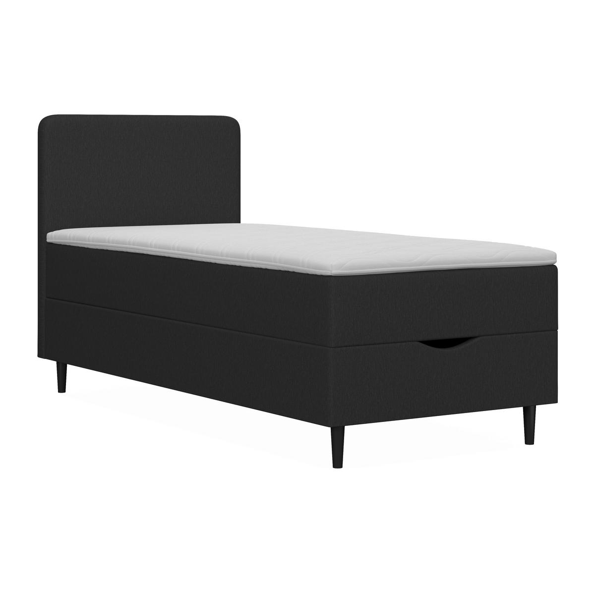 Boxspringová postel VIDA 90x200, tmavě šedá, s topperem - černá/tmavě šedá, Moderní, dřevo/textil (90/200cm) - Bessagi Home