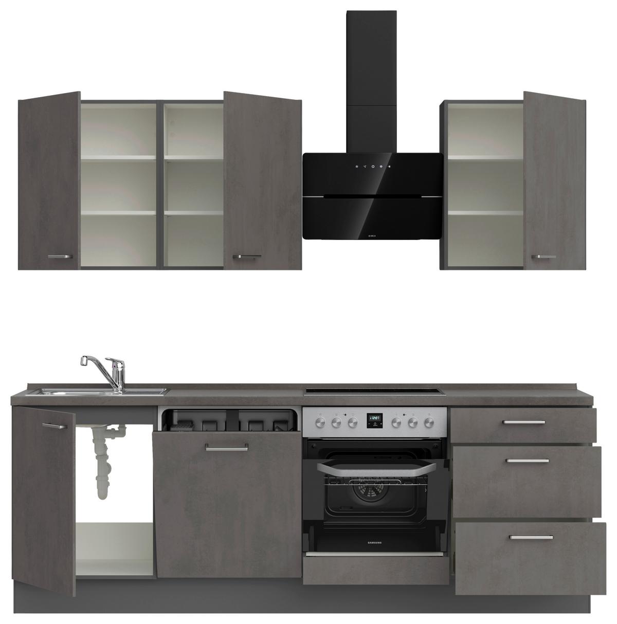 Kuchynská linka 240 cm, bridl.šedý betón/bridl.šedá - farba ušľachtilej ocele/bridlicová, Modern, kov/kompozitné drevo (240cm) - Nobilia