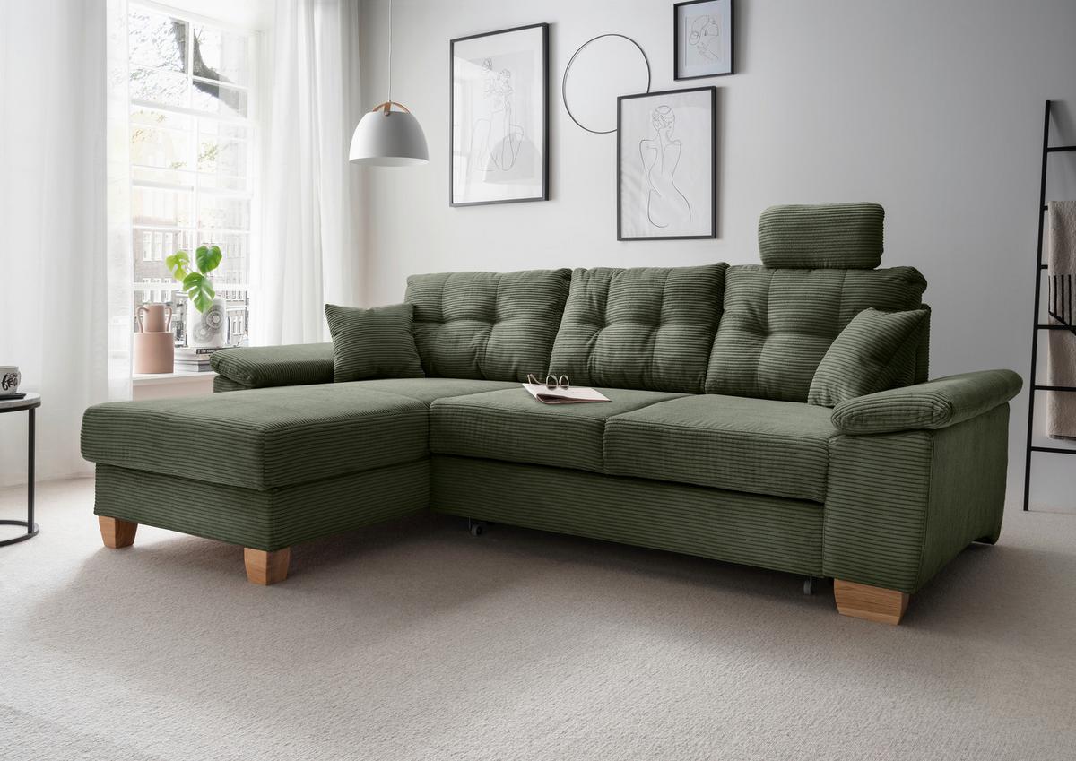 Ecksofa Brizzini Dunkelgrün S: 176x270 Cm - Dunkelgrün/Naturfarben, MODERN, Textil (176/270cm) - Livetastic