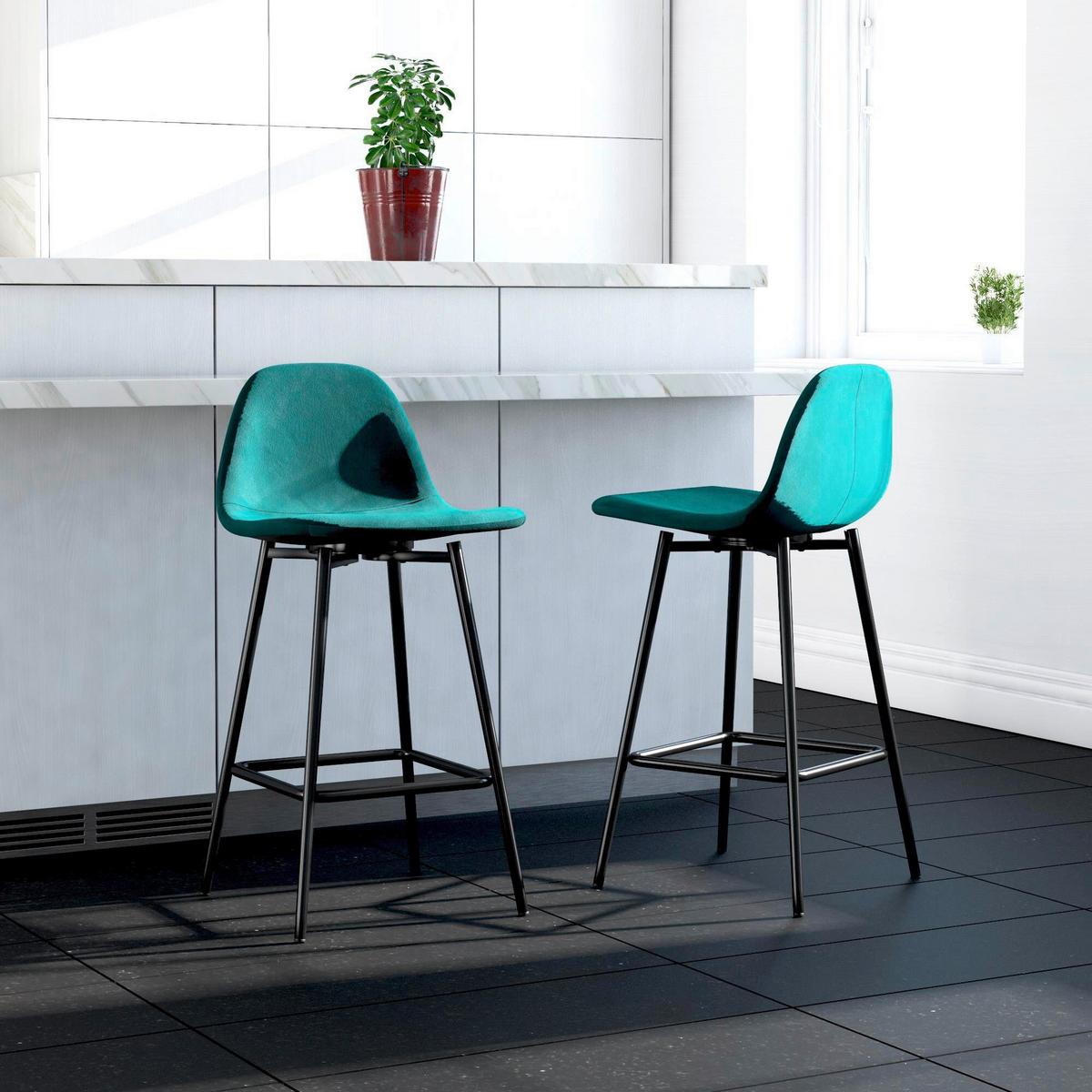 Barhocker Calvin Grün B: 45cm - Schwarz/Grün, Design, Textil/Metall (45/84/40cm) - MID.YOU