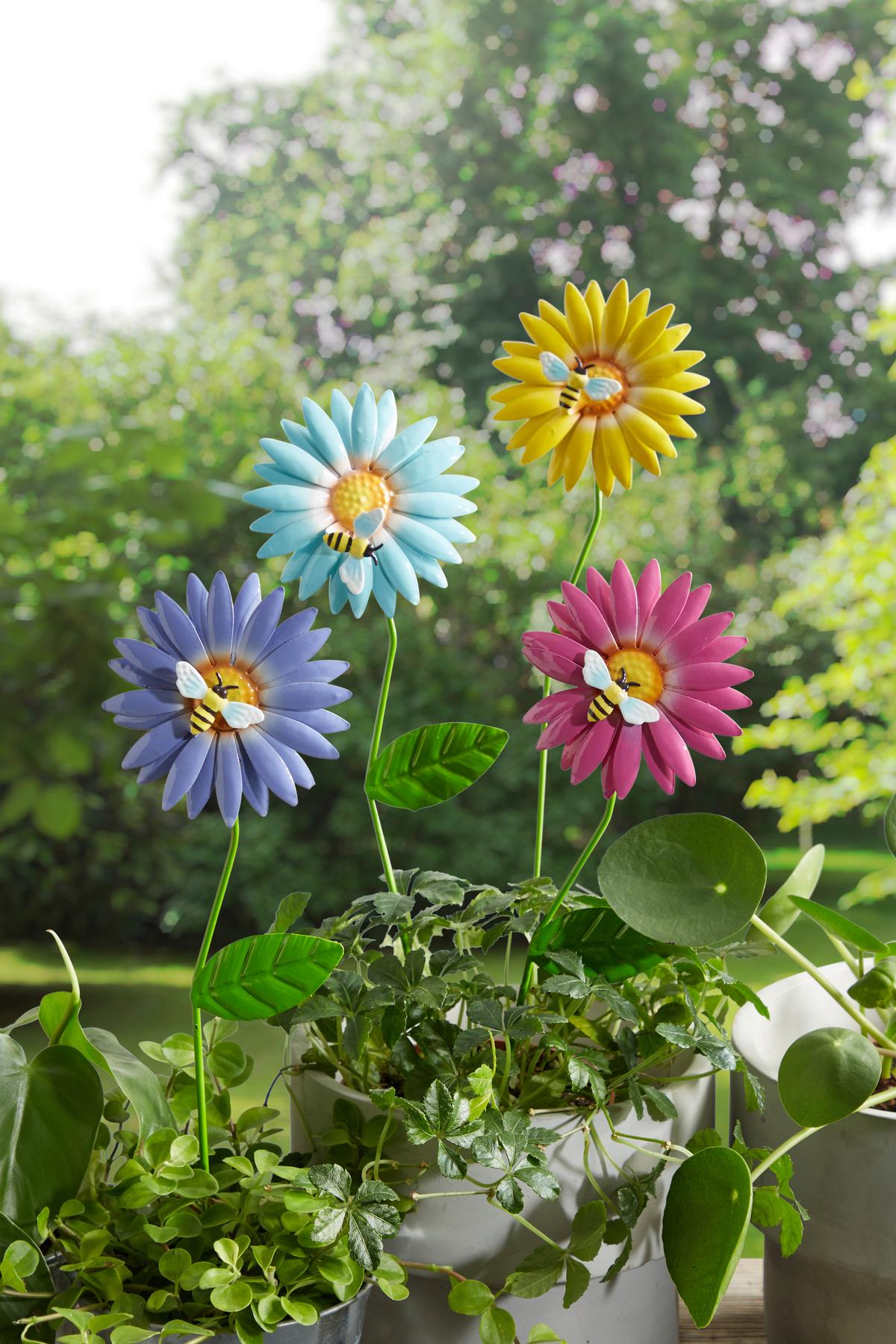 Gartenstecker Fidel Blume Multicolor H: 38 cm - Blau/Pink, KONVENTIONELL, Metall (9/38/2cm) - Luca Bessoni