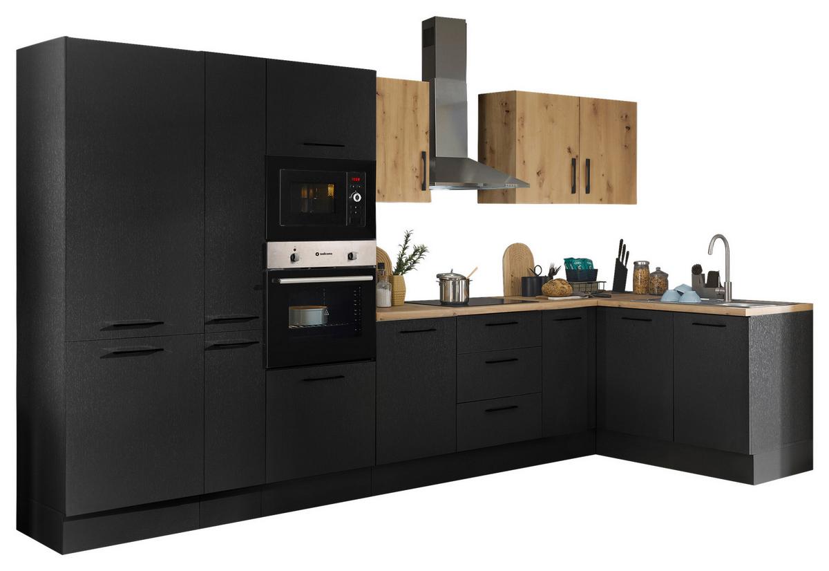Eckküche Turin Schwarz/Eiche Dekor 360x165 cm - Schwarz/Eiche Artisan, Basics, Holzwerkstoff (360/165cm) - MID.YOU