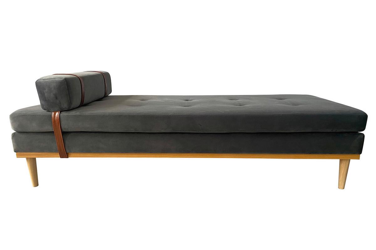 Chaiselongue Daybed Samt Grau B: 180 Cm - Naturfarben/Grau, MODERN, Textil (180/42/75cm) - Livetastic