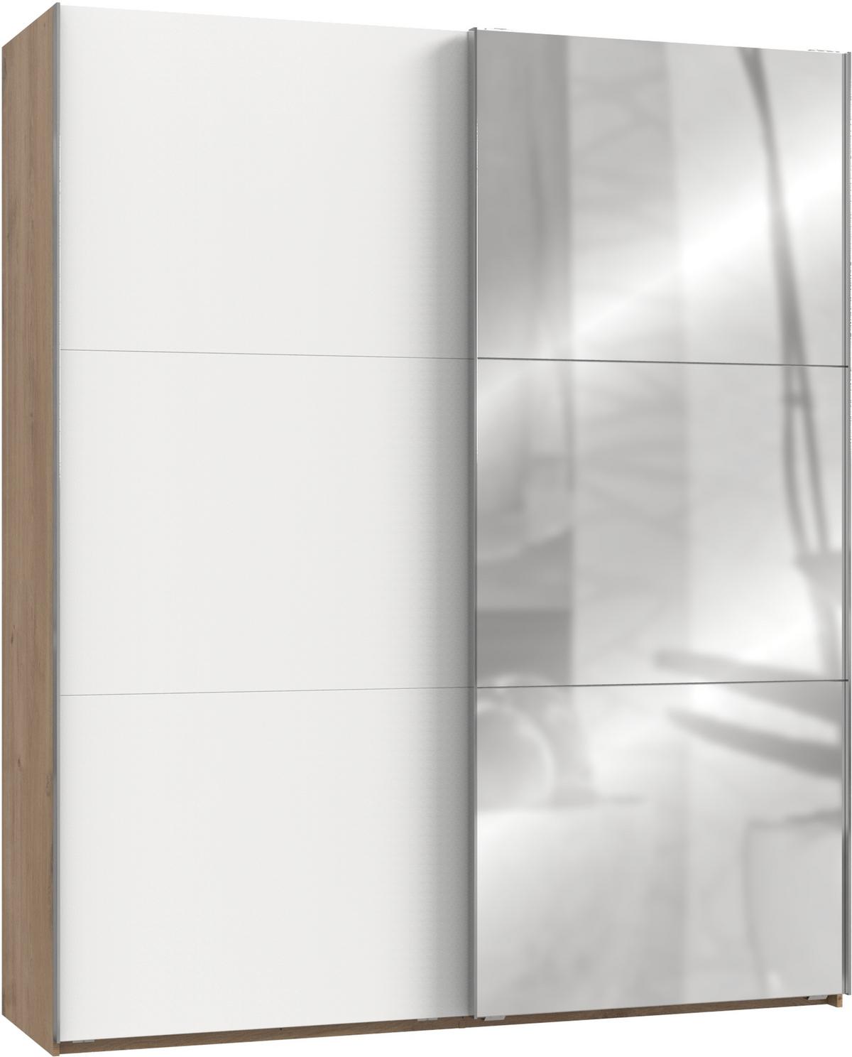 Schwebetürenschrank 200cm Level, Weiß/eiche Dekor - Klar/Eichefarben, MODERN, Holzwerkstoff (200/236/65cm) - MID.YOU