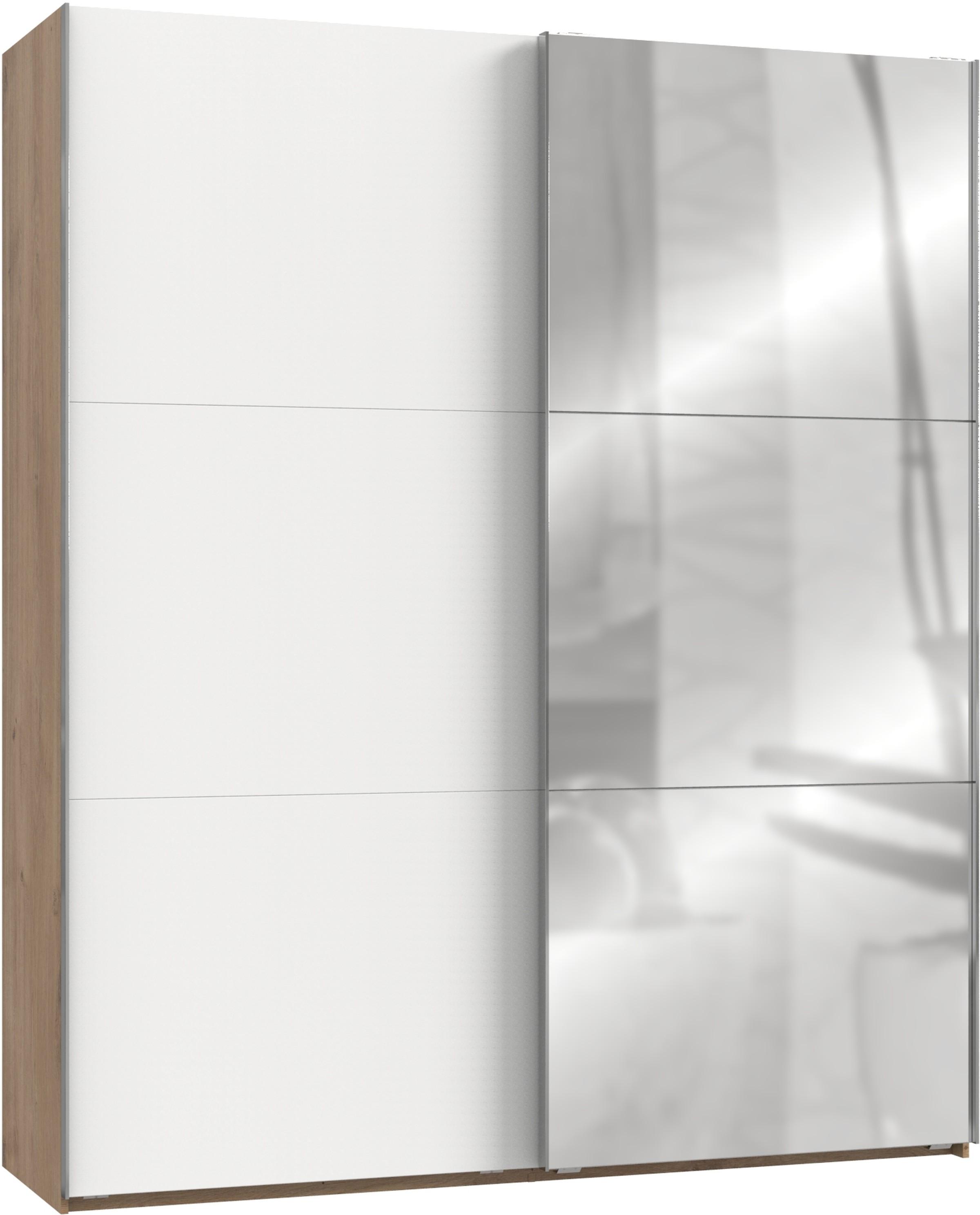 Schwebetürenschrank M. Spiegel 200cm Level, Weiß/eiche