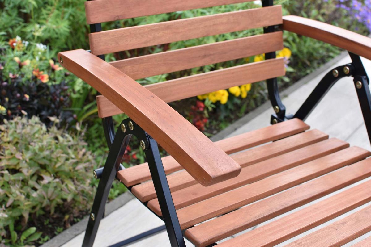 Gartentischgruppe 3tlg. Set - Graphitfarben/Naturfarben, KONVENTIONELL, Holz/Metall - Gardenson