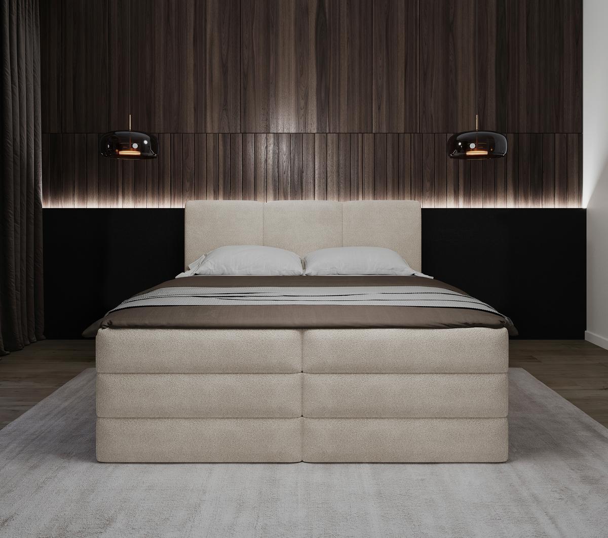 Boxspringbett Mit Bettkasten 160x200 Cm Castel V - Creme/Schwarz, MODERN, Holz/Holzwerkstoff (160/200cm) - MID.YOU