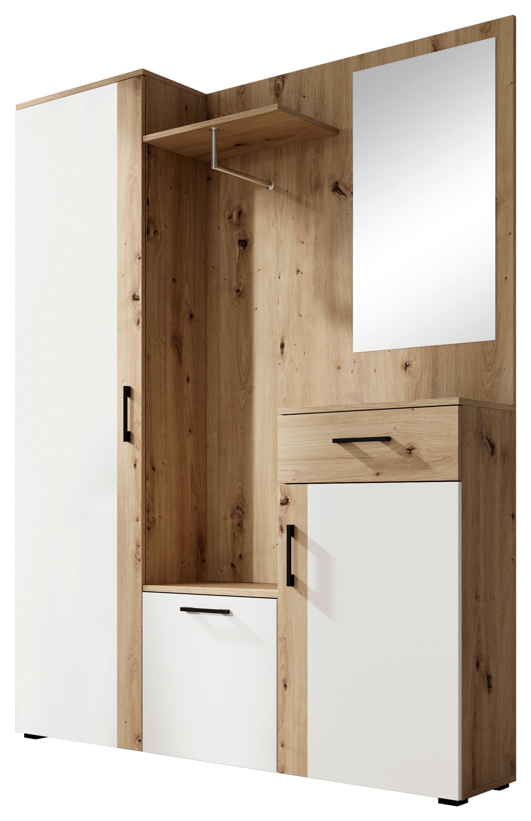 Garderobe Trio Eiche Dekor / Weiß B: 145 cm Mit Spiegel - Eichefarben/Weiß, Basics, Holzwerkstoff (145/184/29cm)