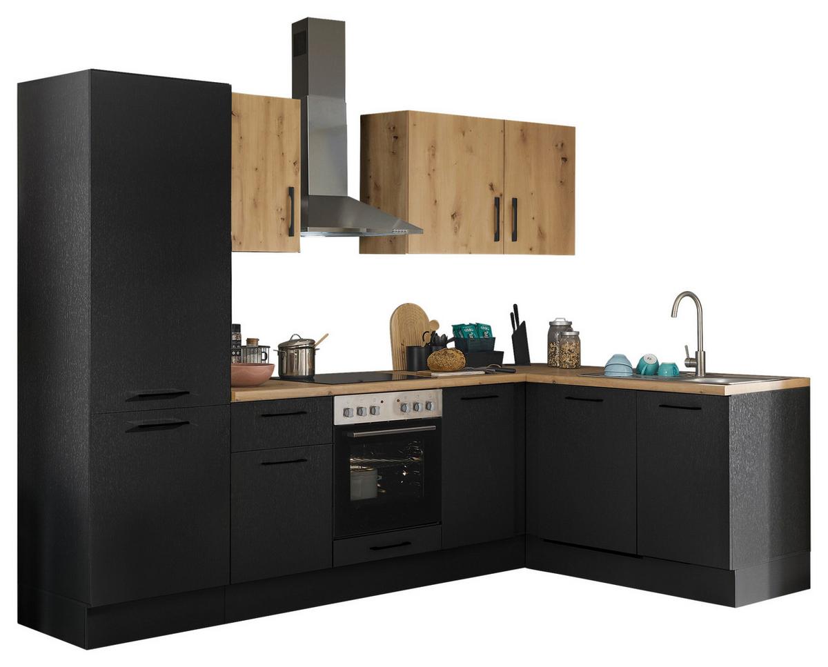 Eckküche Turin Schwarz/Eiche Dekor 280x175 cm - Schwarz/Eiche Artisan, Basics, Holzwerkstoff (280/175cm) - MID.YOU