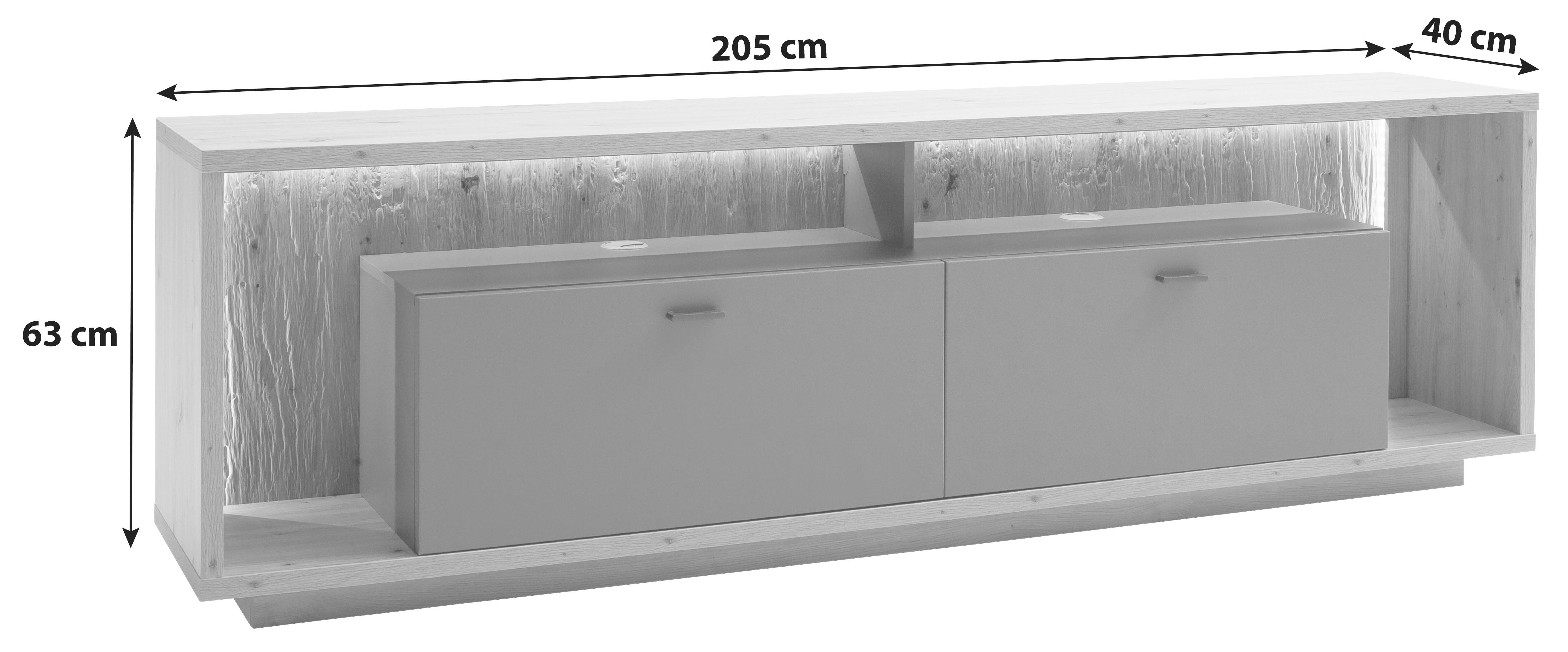 TV-Element Lizzano B: 205 cm Grau/Eiche Dekor - Eichefarben/Grau, Design, Holzwerkstoff (205/63/40cm) - MID.YOU