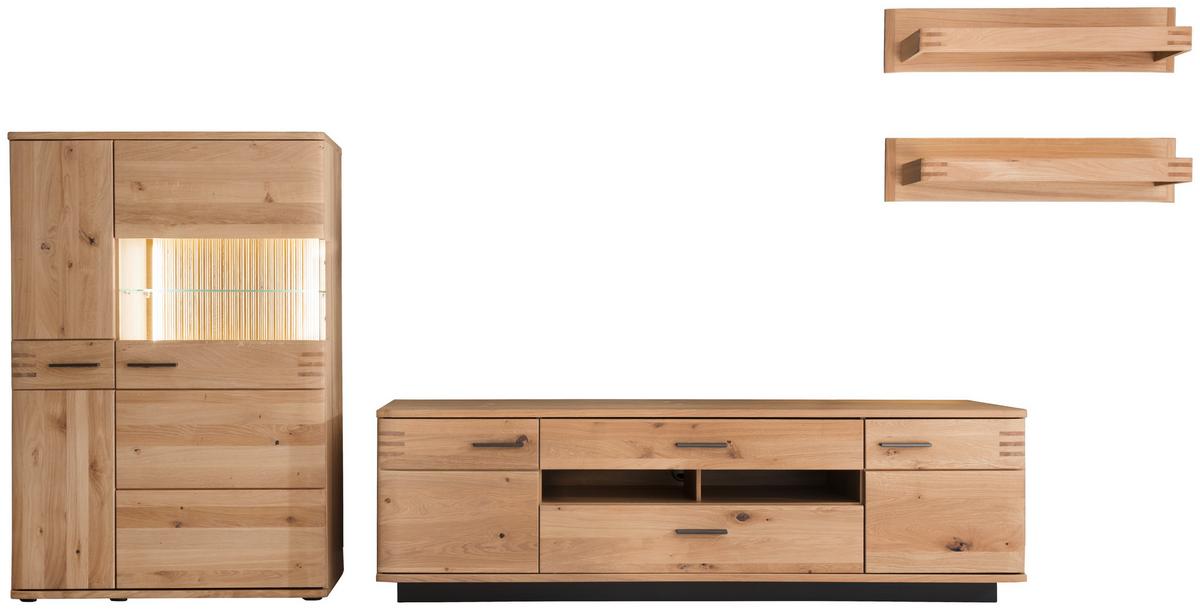 Wohnkombination teilmassiv 4--teilig. Salvador Eichefarben - Eichefarben/Schwarz, Design, Glas/Holz (340/167/50cm) - Livetastic