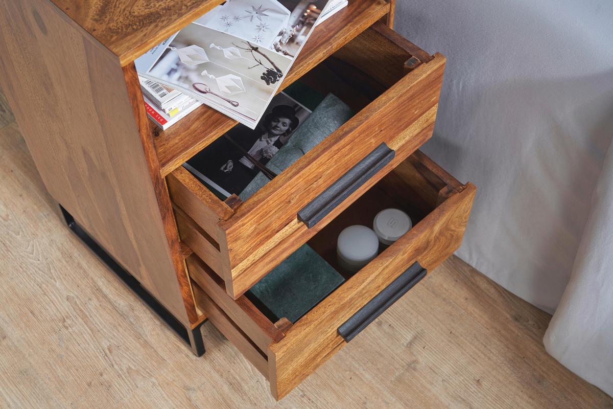 Nachttisch Sheeshamfarben B: 40 cm - Sheeshamfarben/Schwarz, Design, Holz/Metall (40/66/35cm) - MID.YOU