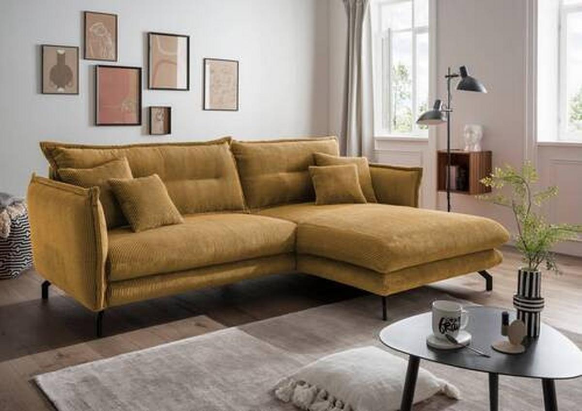 Ecksofa Lava Goldfarben S: 255/180 cm - Goldfarben/Schwarz, MODERN, Textil (255/180cm) - Livetastic