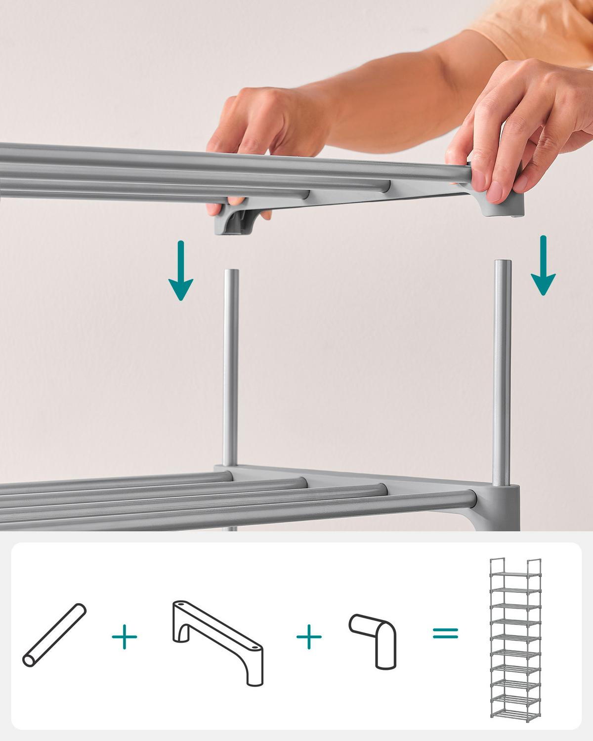 Regál na boty šedý - šedá, Trend, kov/plast (45/174/30cm) - Boxxx