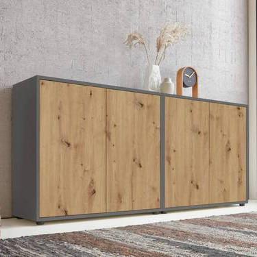 Sideboard Mailand2b: 158cm Eiche Artisan - Anthrazit/Schwarz, MODERN, Holzwerkstoff (158/73/33cm) - MID.YOU