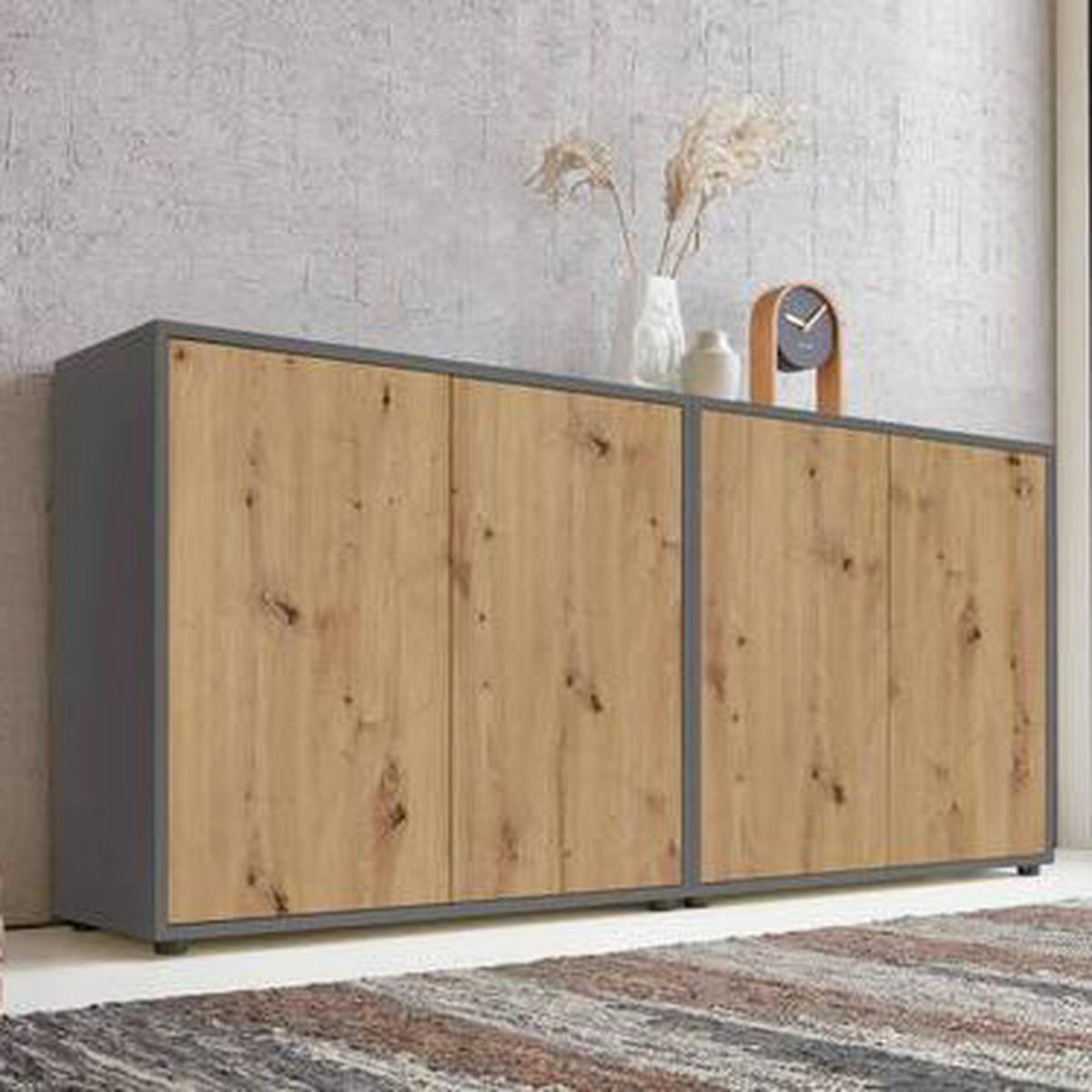 Sideboard Mailand2b: 158cm Eiche Artisan - Anthrazit/Schwarz, MODERN, Holzwerkstoff (158/73/33cm) - MID.YOU