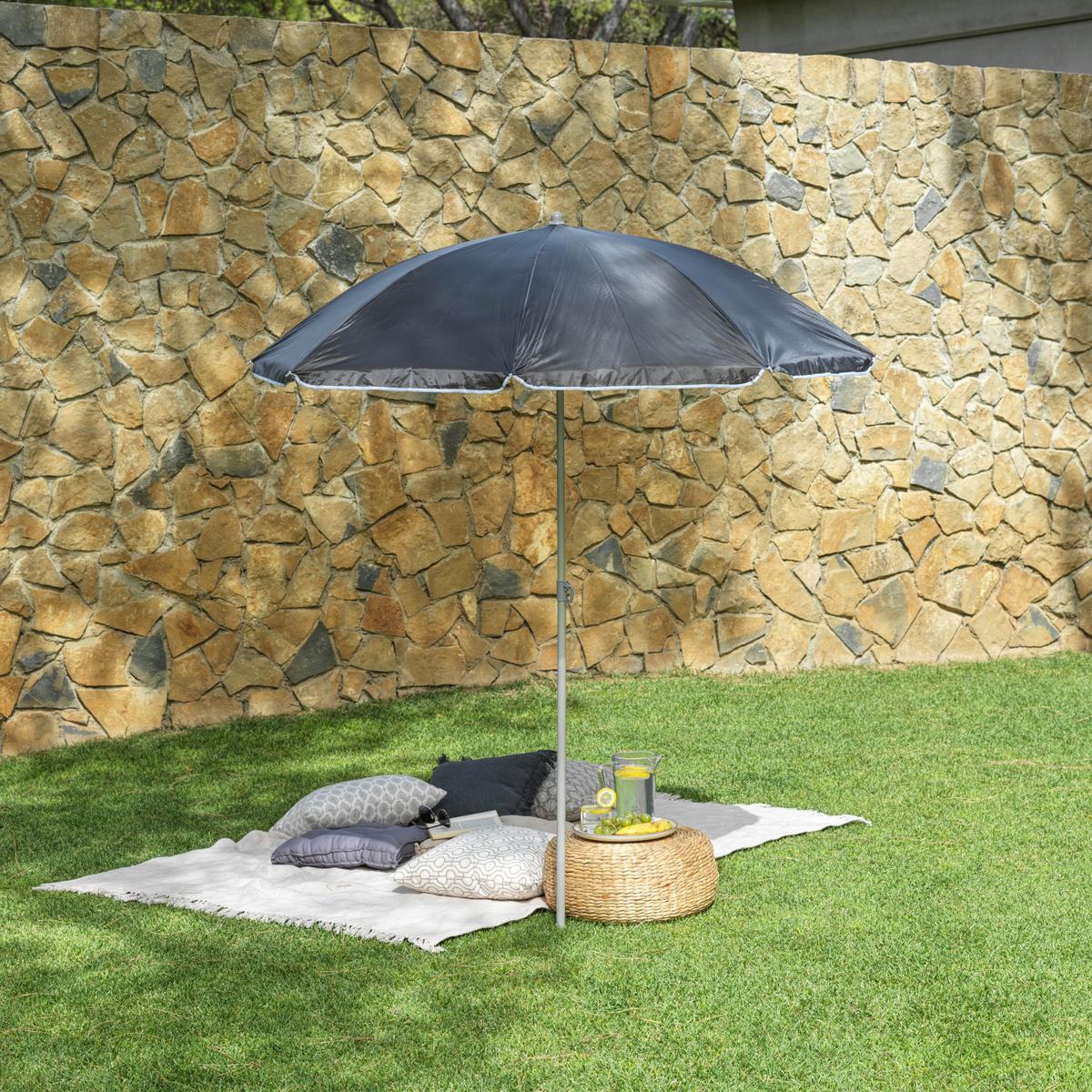 Sonnenschirm Sophie II DM: 180 H: 190 cm Anthrazit - Anthrazit/Rot, KONVENTIONELL, Textil/Metall (180/190cm) - Ondega