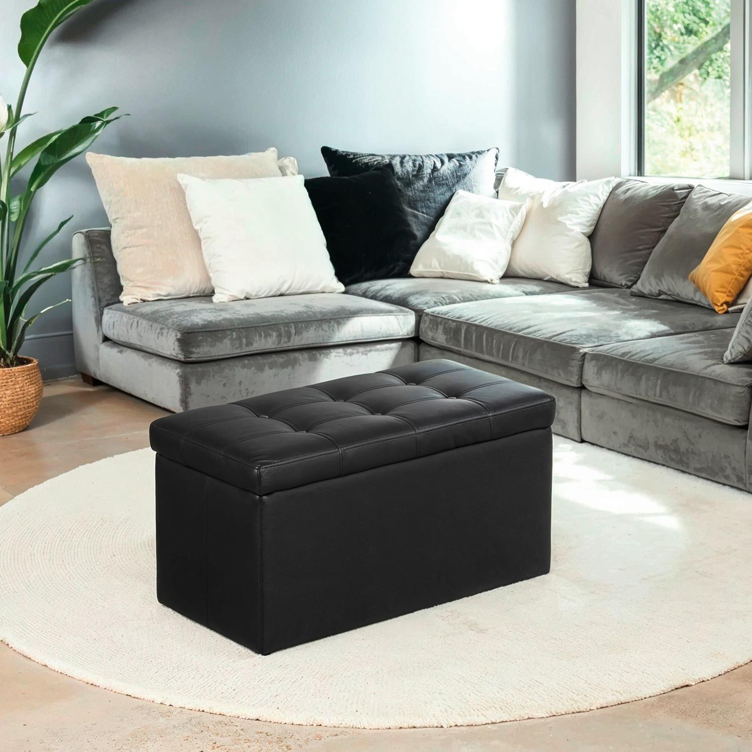 Sitzbox Schwarz B: 76 Cm - Schwarz, Basics, Leder/Holzwerkstoff (76/38/38cm)