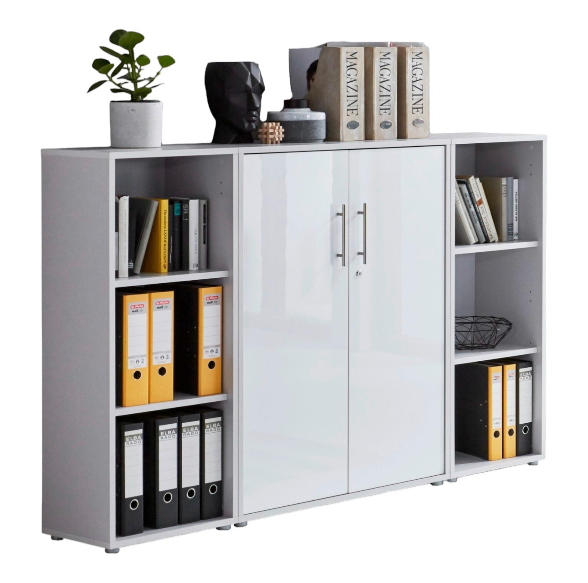 Office Edition B: 173 cm Grau/Weiß Hochglanz - Weiß Hochglanz/Grau, MODERN, Holzwerkstoff (173/114/33cm) - MID.YOU