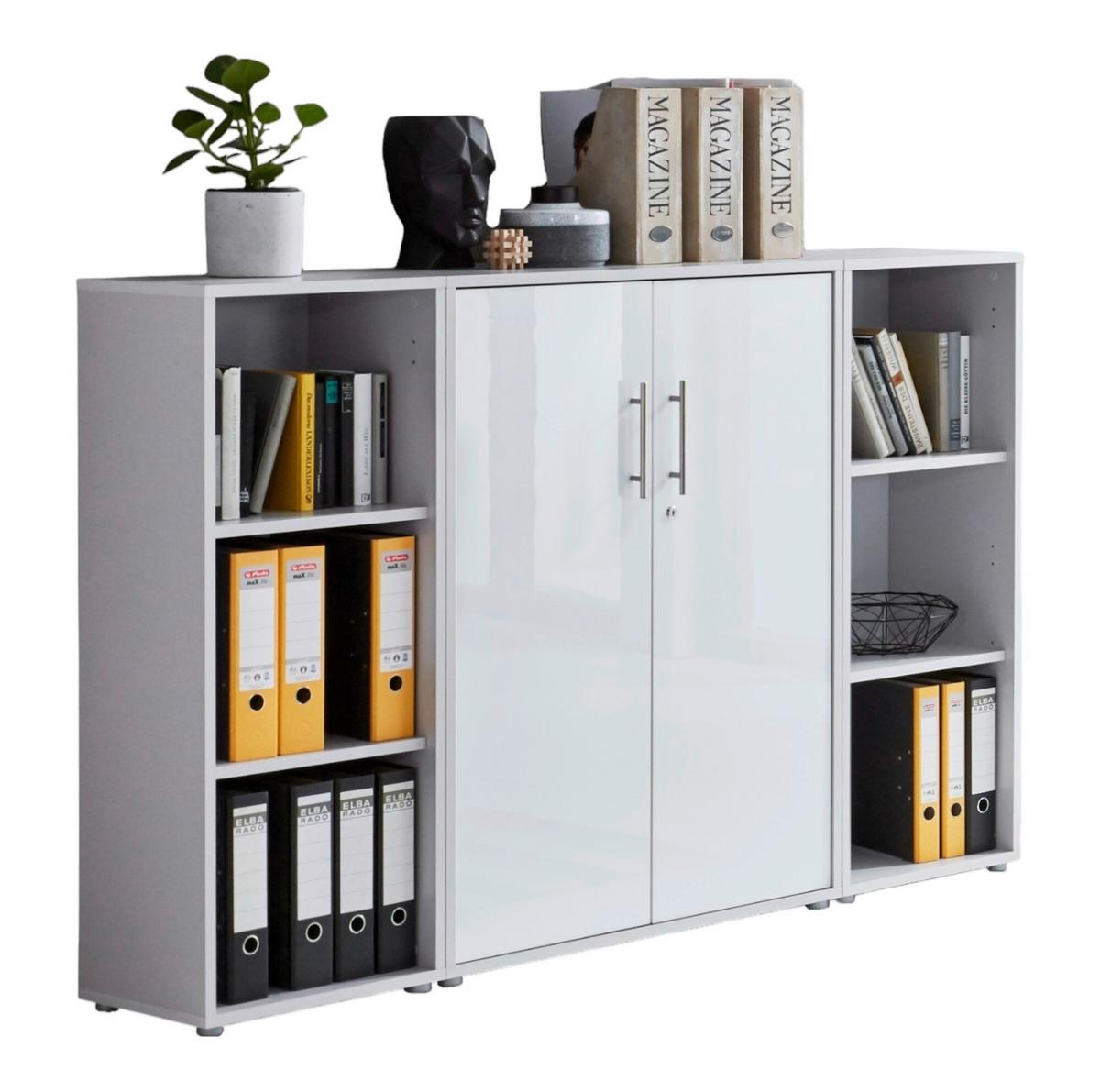 Office Edition B: 173 cm Grau/Weiß Hochglanz - Weiß Hochglanz/Grau, MODERN, Holzwerkstoff (173/114/33cm) - MID.YOU