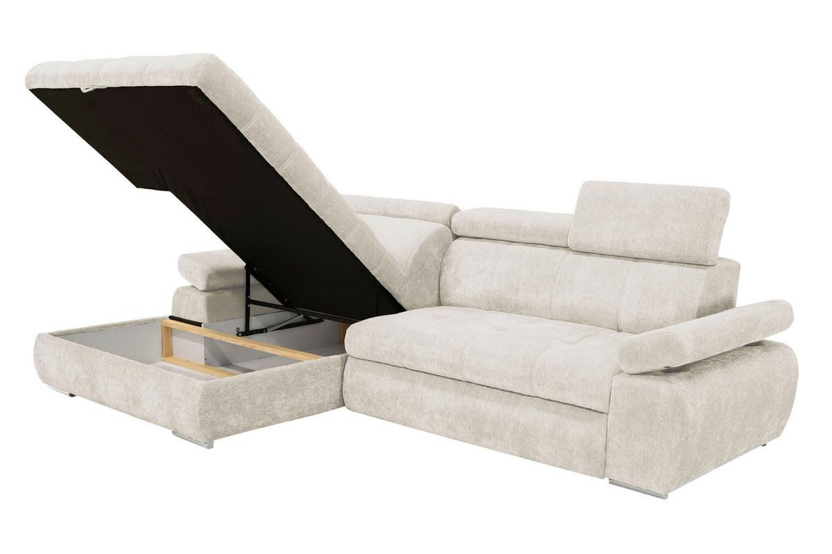 Rohová sedačka VEGAS, levá, béžová žinylka - barvy stříbra/béžová, Design, dřevo/textil (173/294cm)